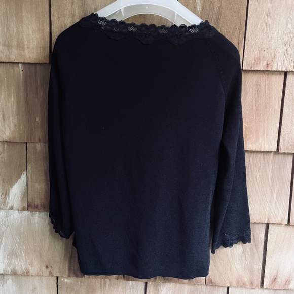 Studio London Black Thin Knitted Top Blouse with Lace Trim Short Sleeve Size L - Picture 9 of 12